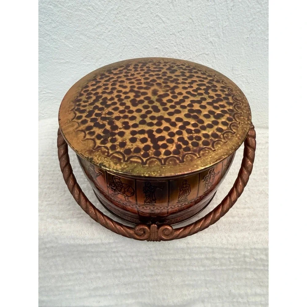 Vintage West Germany Copper Tone Lidded Bowl Greek Motif Friedel‎ Mark